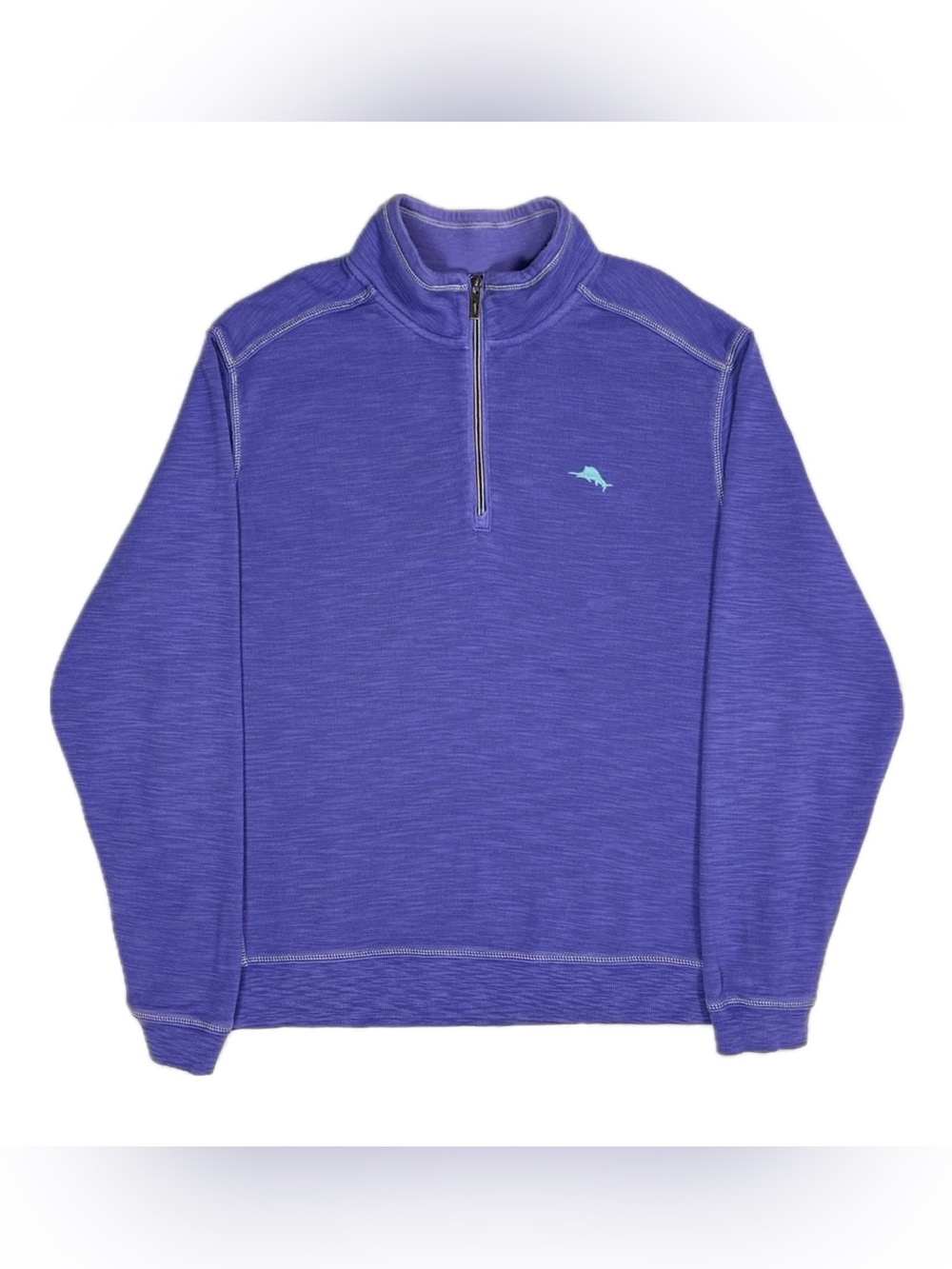 Tommy Bahama Tobago Bay purple teal embroidered logo 1/4 zip sweatshirt men XL